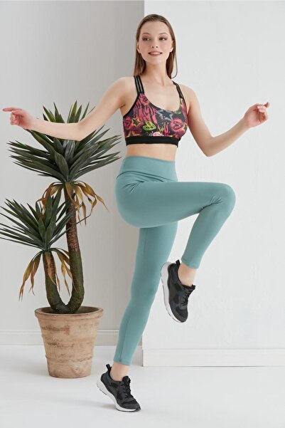 Swana Γυναικείο κολάν ψηλόμεσο με πράσινο ραβδώσεις μέντας