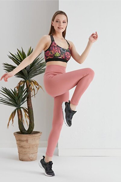 Swana Colanți roz de damă cu nervuri cu talie înaltă