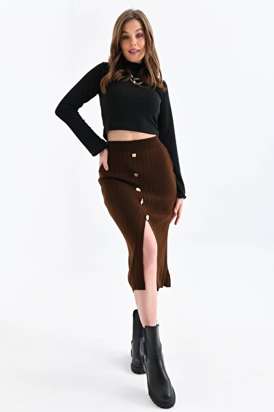 VOLT CLOTHİNG Women's Buttoned Knitted Skirt