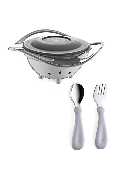 Babyjem Gray Fun Plate + Stainless Cutlery Set
