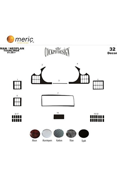 meriç cockpit design ميريتش ®   مان تورلاينر تنجيد أمامي أسود لامع 32 قطعة 20...