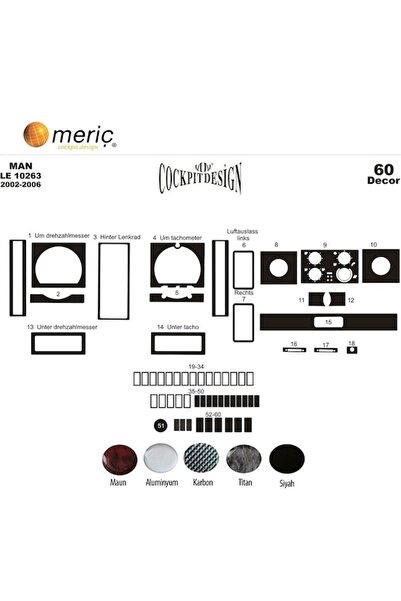 meriç cockpit design ميريتش ®   مان لو تراك أمامي مطلي أسود لامع 60 قطعة 2002...