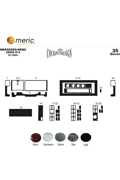 meriç cockpit design ميريتش ®   مرسيدس فاريو 814 توربيدو أمامي مطلي أسود لامع 35 قطعة 1996-›