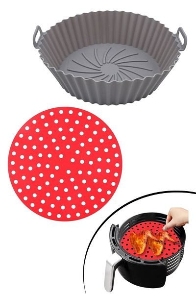 Buffer ® Red Silicone Oven and Airfryer Round Model Baking Mat 20 cm and Silicone Airfryer