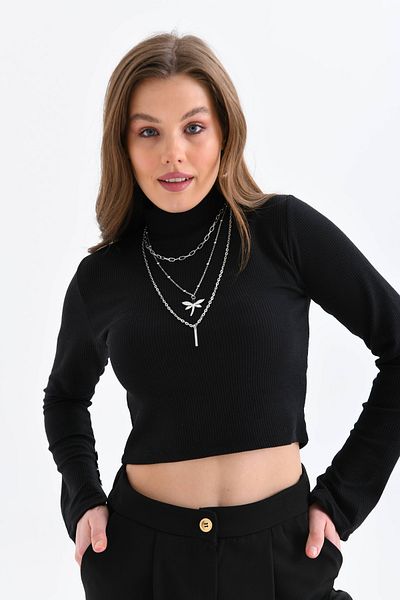 VOLT CLOTHİNG Kurze Bluse mit Rollkragen und Knöpfen für Damen