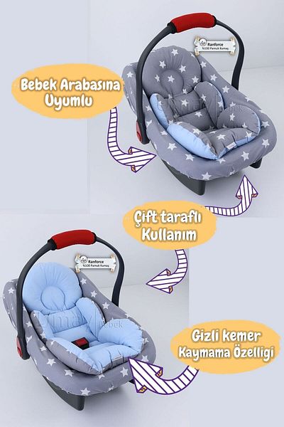 Umaybebek 4 Pieces - Stroller Cover, Stroller Cushion with Waist Support, Stroller Cushion, Stroller Sheet - With Holder