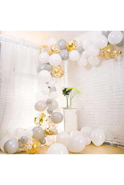 Patladı Gitti Gri Beyaz Konfetili Balon Zinciri Seti Konsept 8