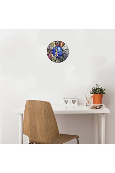 CajuArt Izmir Saat Kulesi Resimli Renkli Ahşap Duvar Saati