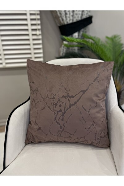 Brillant %100 Kadife Kırlent Yastık Kılıfı 2'li (açık Kahverengi Baskı)