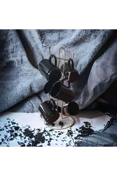 Luminarc Opal Black 6-Piece Mug with Metal Stand