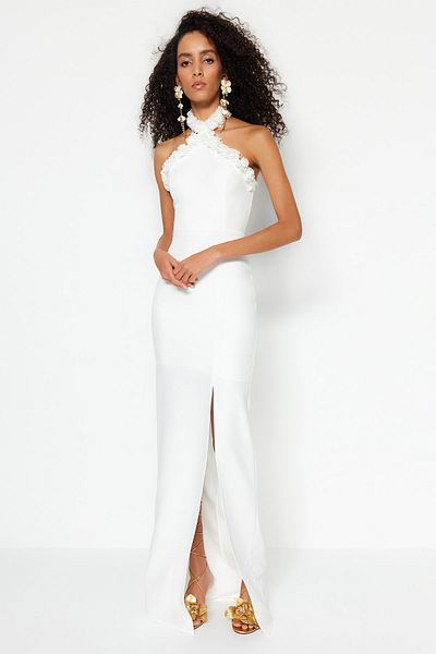 Trendyol Collection Rochie de seară lungă de mireasă/Nikah cu căptușeală ecru TPRSS23AE00098