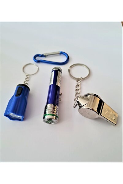 Burdabuldu Anahtarlıklı Metal Düdük + Lazer + Mini El Feneri