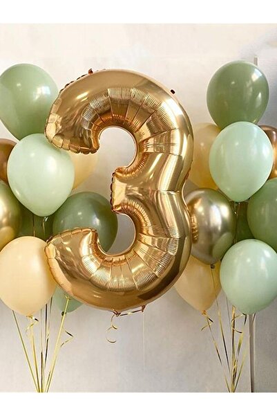 Lema Store 3 Yaş Gold Dev Rakam Balon Ve 20 Adet Balon