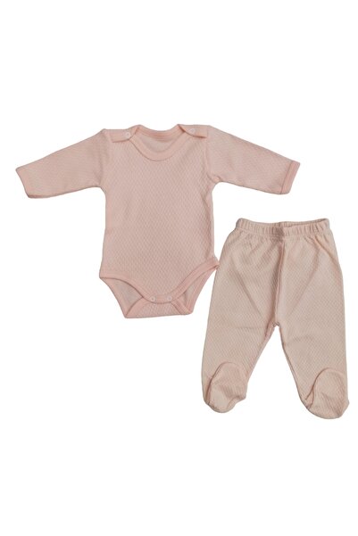 bebedino Long Sleeve Baby Bodysuit with Snap Fasteners and Plain Color Bottom...