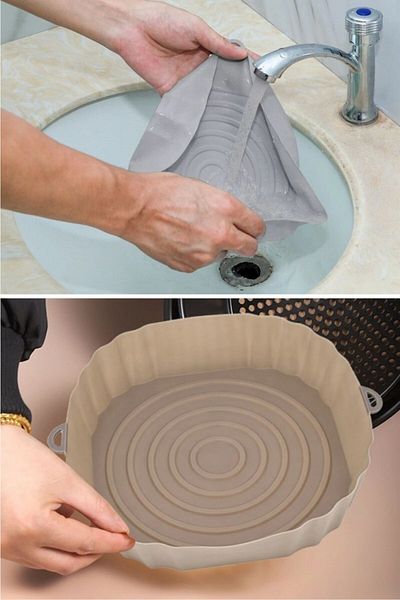 Buffer ® Heat Resistant Silicone Airfryer Gray Square Baking Mat 20 Cm And 50 Pieces of Baking Paper