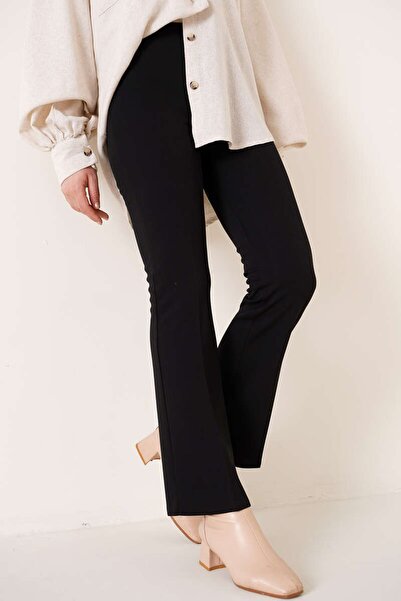 Genel Markalar Ispanyol Paça Beli Lastikli Pantolon siyah renk