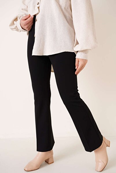 Genel Markalar Ispanyol Paça Beli Lastikli Pantolon siyah renk