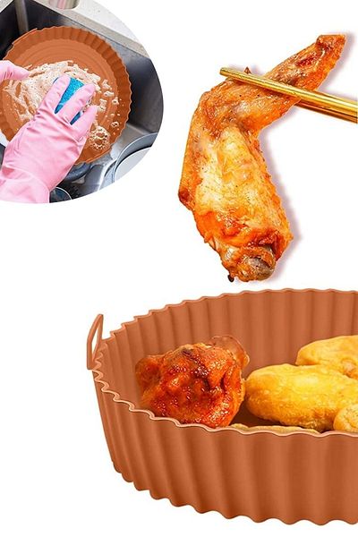 Buffer ® Silicone Airfryer Round Mink Baking Mat 20 Cm and 100 Pieces of Baking Paper