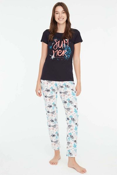 Mod Collection 3852 Set de pijamale de damă bleumarin cu gât rotund-albastru închis