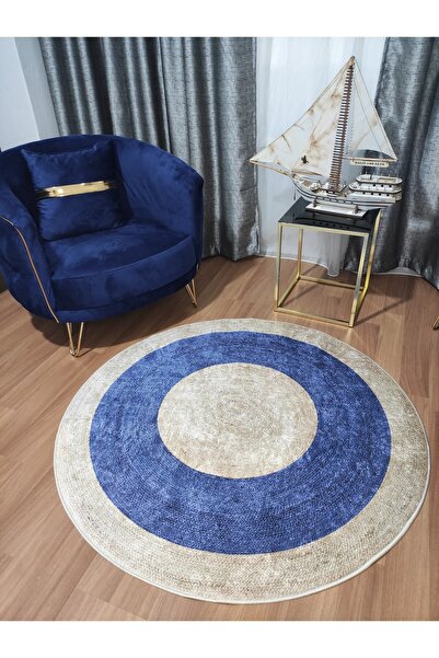 Modern home Lacivert Desenli Yuvarlak Halı Kolay Temizlenebilen Dijital Baskı...