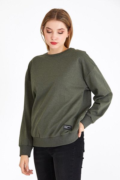mmetalic Women's Khaki Color Basic Crew Neck Sweatshirt