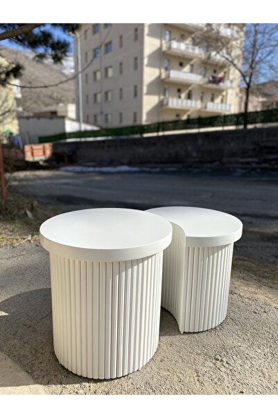 KK DEKORASYON K&k Dekorasyon 2’li Çıtalı Mantar Sehpa Yarım Ay Model
