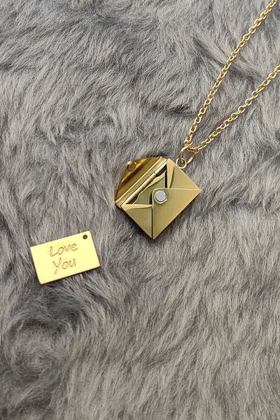 Chavin Gold Steel Magnet Envelope Letter Ladies Necklace Er95sr