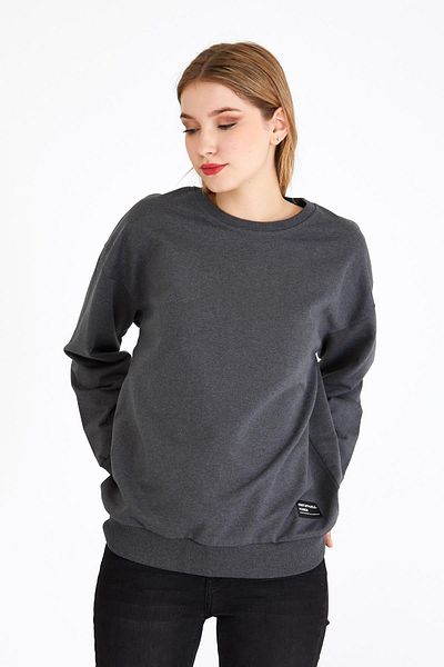 mmetalic Women's Anthracite Color Basic Crew Neck Sweatshirt