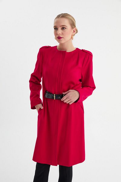Balizza Blz-collarless Leather Belted Trench Coat