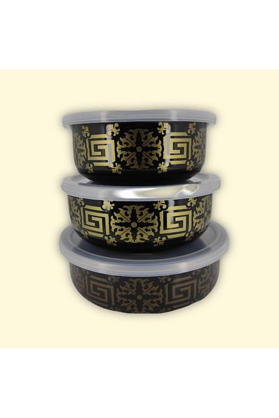 qussine Black Gold Series - 3-Piece 6-Piece Enamel Storage Set, Stove and Oven Compatible