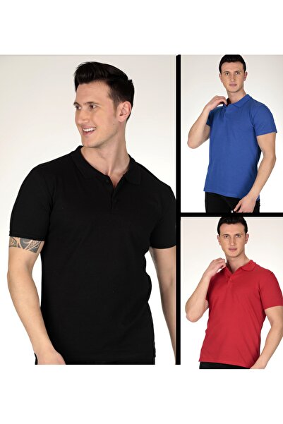 efraim giyim Σετ μπλουζών με γιακά πόλο 3 τεμαχίων Μαύρο Κόκκινο Saks