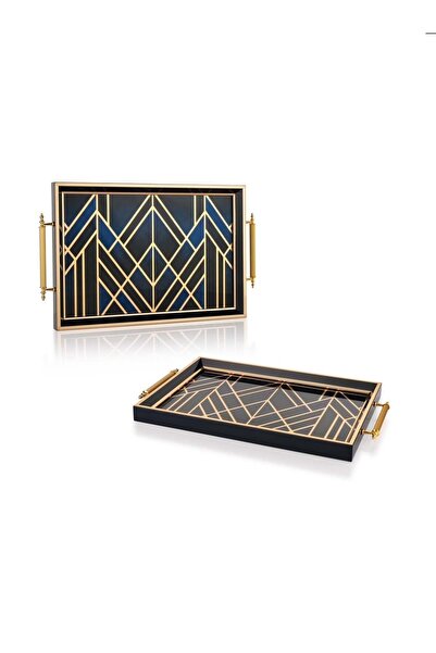 Schafer Çay Tepsisi Büyük Boy Tepsi Cam Tepsi Lacivert