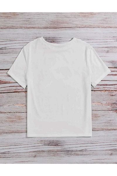 BRAVELY Unisex White Crew Neck Βαμβακερό Tshirt Pink Heart Printed