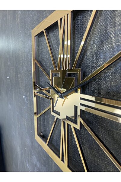 byMelekoğlu Square Roman Numeral Gold Wall Clock 40cm