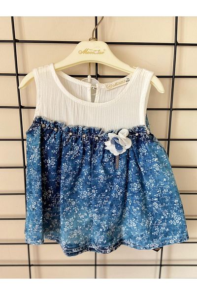 Moonstar Baby Girl Chiffon Jeans and Stone Detailed Set of 2