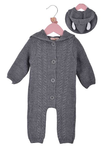Minora Anthracite Knitted Hair Knit Hooded Jumpsuit