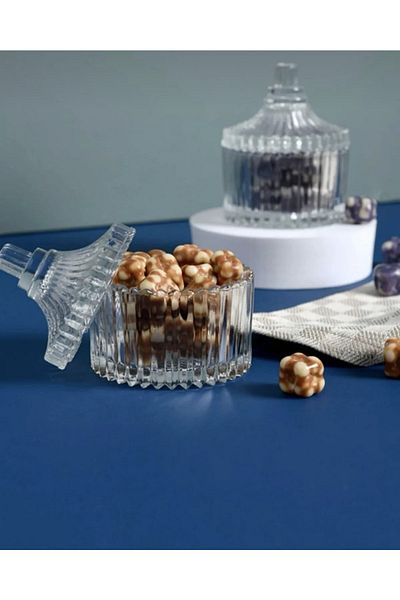 DİBA AVM Cut Glass Sugar Bowl with Lid Turkish Delight Bowl Coffee Side Presentation Bowl 1 Piece