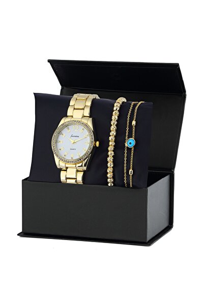 Forentina Sarı Metal Kol Saati Nazar Boncuk Bileklik Kombin - Ps257100tr