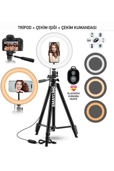 SMAYLİNG Tripod Çekim Işığı Halkası Youtuber Tiktoker Canlı Yayın Ekipman Blu...