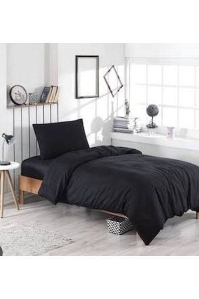 Deneme Zamanı Single Black Satin Duvet Cover Set, Sheet Without Elastic