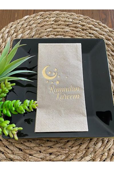 kidspartim Χρυσό επιχρυσωμένο Kraft Ramadan Karem Χαρτοπετσέτα 16 Τεμάχια