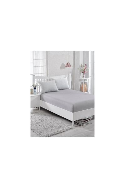 mer-tim ezberbozan ev tekstili Mer-tim Double Intermediate Size Gray Combed Cotton Elastic Sheet - 140x190