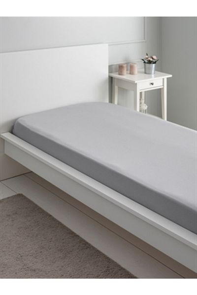 mer-tim ezberbozan ev tekstili Mer-tim Double Intermediate Size Gray Combed Cotton Elastic Sheet - 140x190