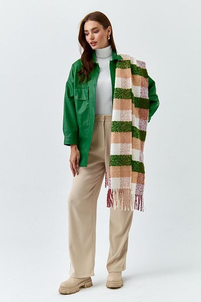Tuba Butik Double Pocket Faux Leather Green Women's Shirt Jacket