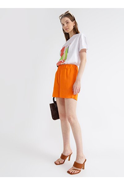 Fabrika Lastikli Bel Basic Turuncu Kadın Şort Frankı