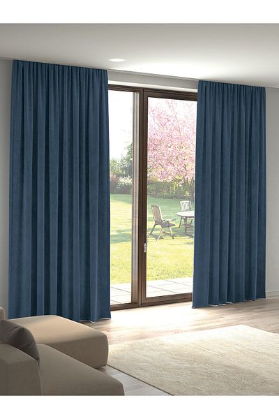 Pastel Velvet Textured Dark Blue Island Background Curtain Extrafor Drawstring