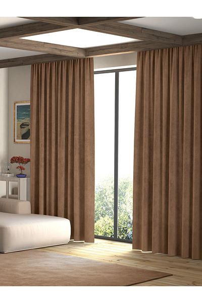 Pastel Velvet Textured Deep Brown Island Background Curtain Extrafor Drawstring