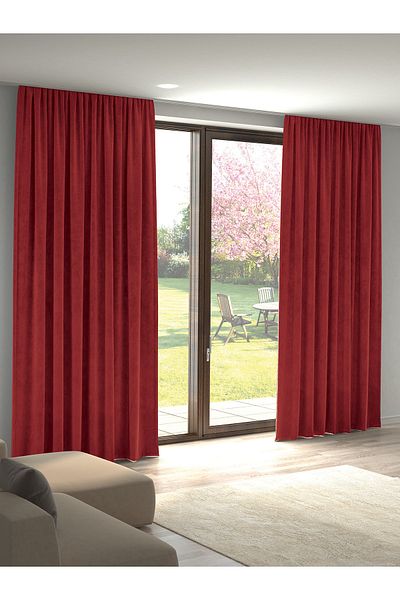 Pastel Velvet Textured Metallic Red Island Background Curtain Extrafor Drawstring