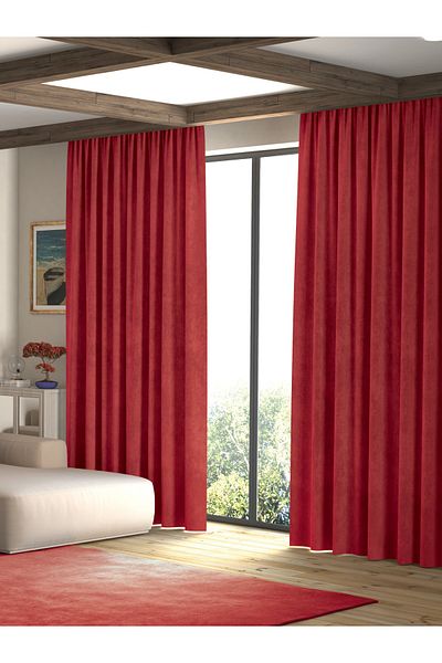 Pastel Velvet Textured Metallic Red Island Background Curtain Extrafor Drawstring