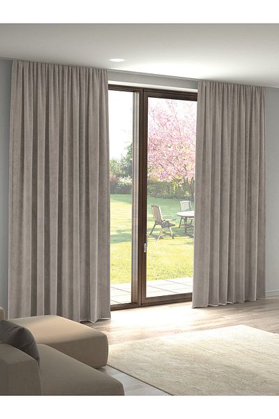 Pastel Velvet Textured Light Gray Island Background Curtain Extrafor Drawstring
